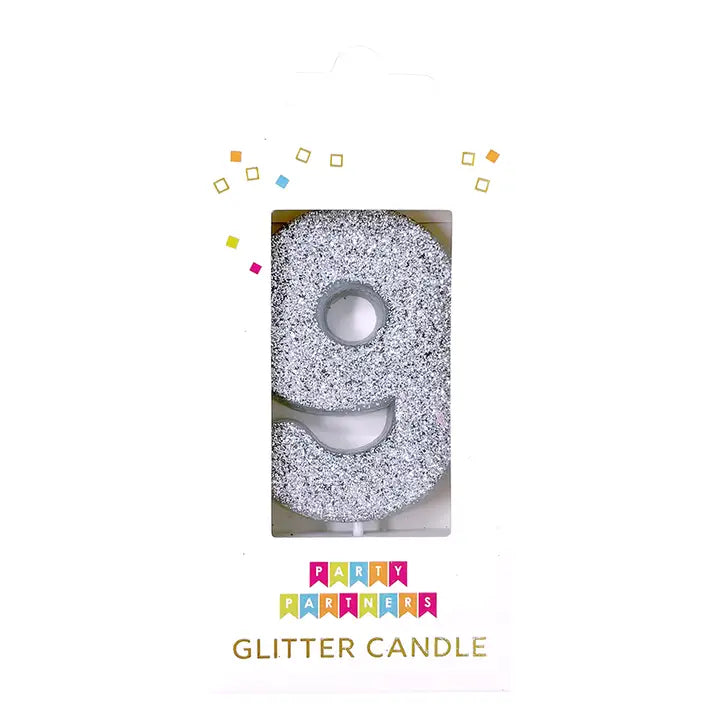 Silver Glitter Number 0-9 Candle Set