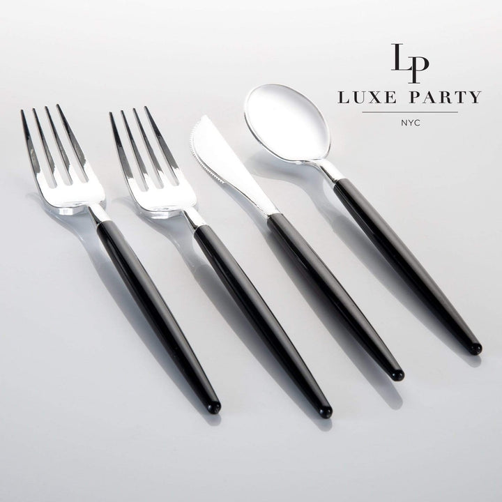 Black and Silver Plastic Cutlery Set - 32 pcs