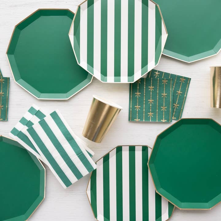 Emerald Green Cabana Stripe Cups