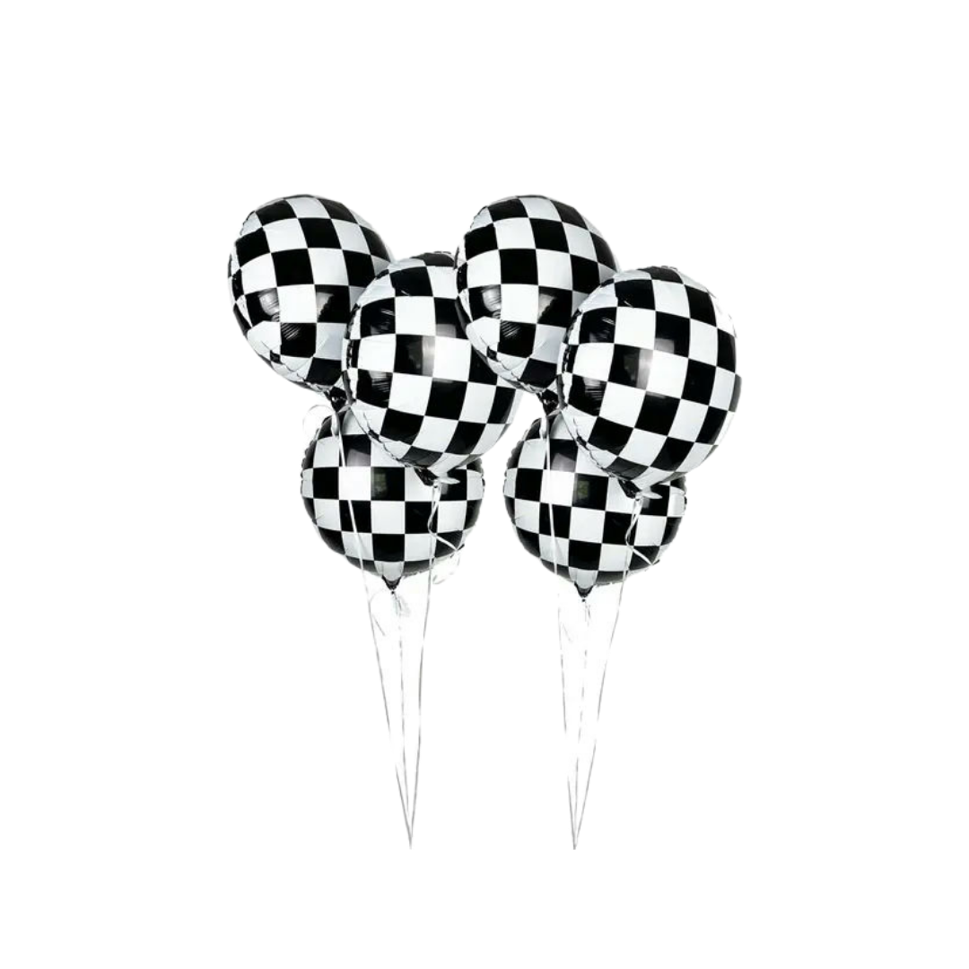 Black and White "Vintage Race Car Checkered" Foil Balloons, 18in