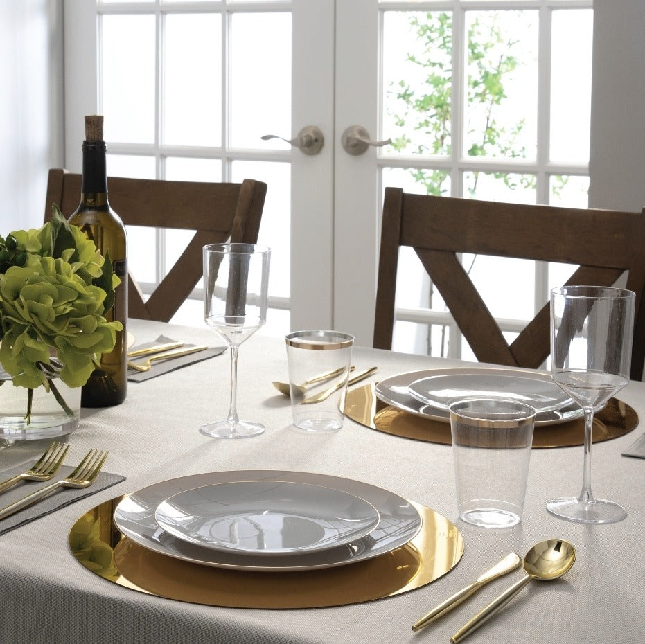 Gray Gold Rimmed Plastic Plates - 2 Sizes