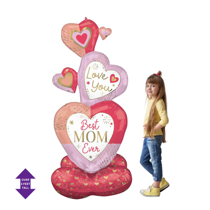 Life-Size Stacked Hearts Mother's Day Foil Balloons, 55 in