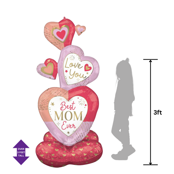 Life-Size Stacked Hearts Mother's Day Foil Balloons, 55 in