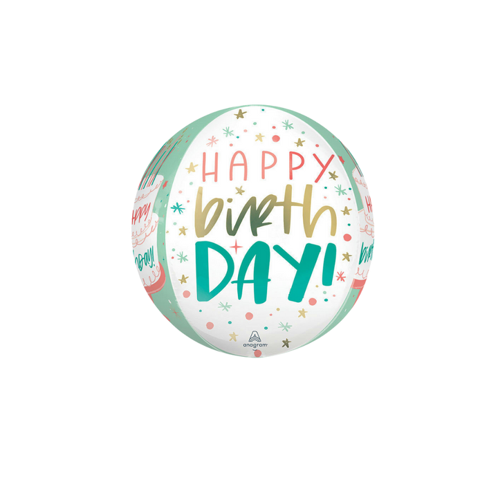 Mint Green and White Confetti and Cake Birthday Orbz Foil Balloon, 16in