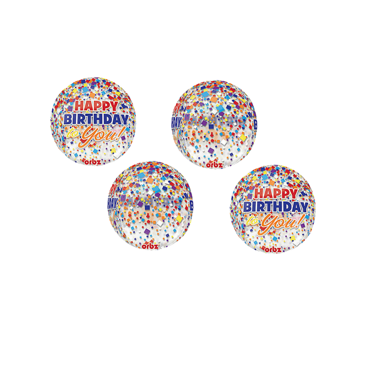 Clear Confetti Birthday Orbz Foil Balloon, 16in