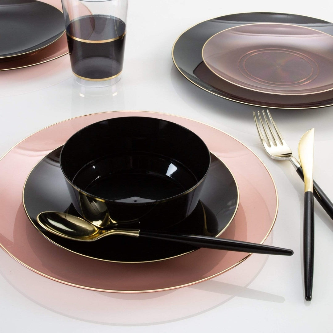 Transparent Rose Gold Rimmed Plastic Plates - 2 Sizes