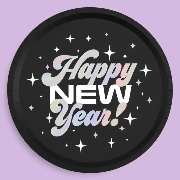 Black "Happy New Year" Large Dinner Plates