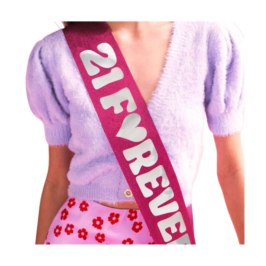 21 Forever Birthday Pink Glitter Party Sash