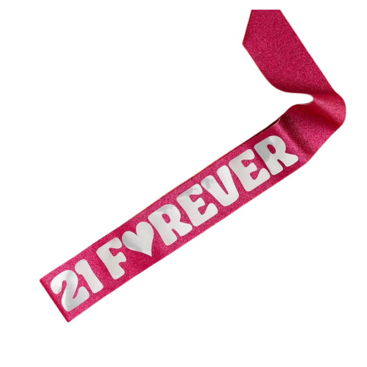 21 Forever Birthday Pink Glitter Party Sash