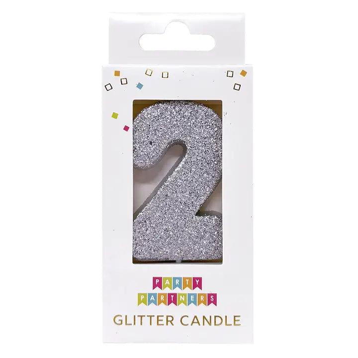 Silver Glitter Number 0-9 Candle Set