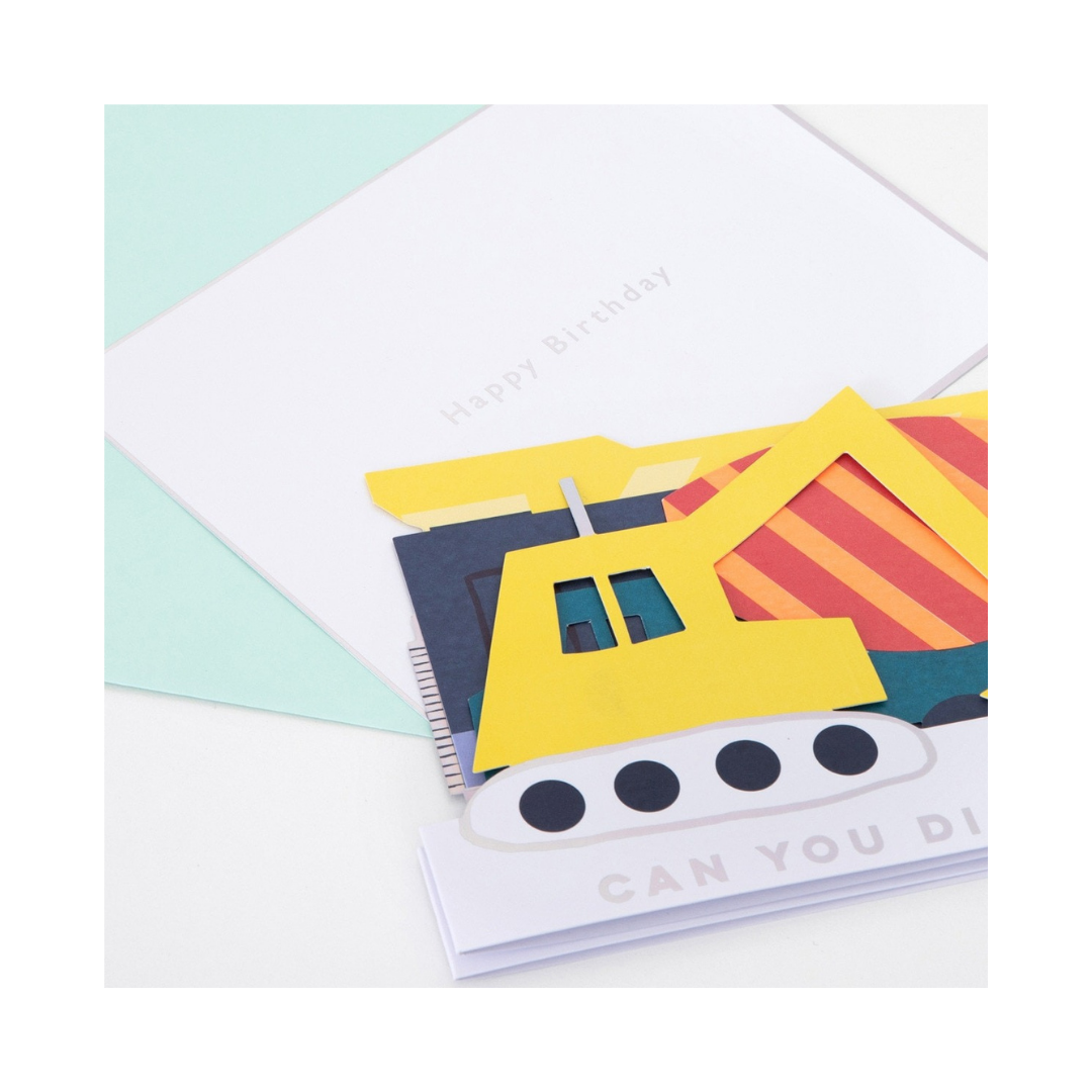 Yellow and Blue Construction Vehicles Birthday Card