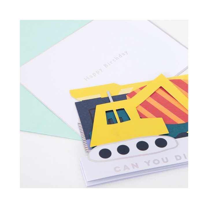 Yellow and Blue Construction Vehicles Birthday Card