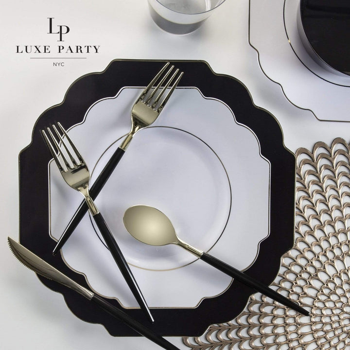 White Scalloped Gold Rimmed Plastic Plates - 2 Sizes