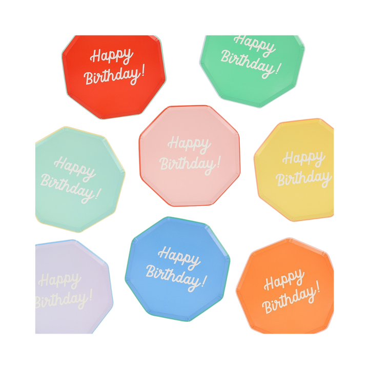 Multicolor Happy Birthday Dessert Plates