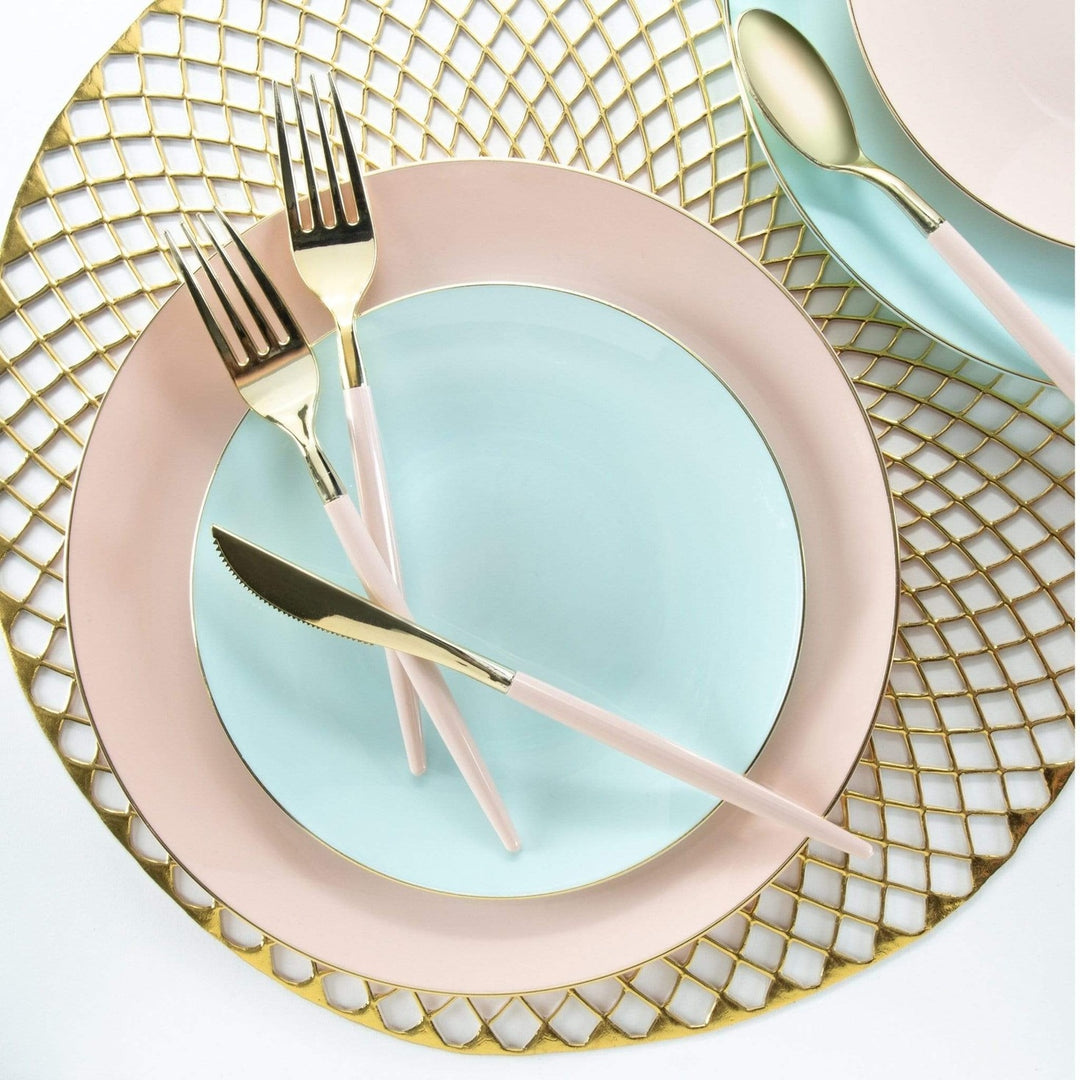 Mint Gold Rimmed Plastic Plates - 2 Sizes