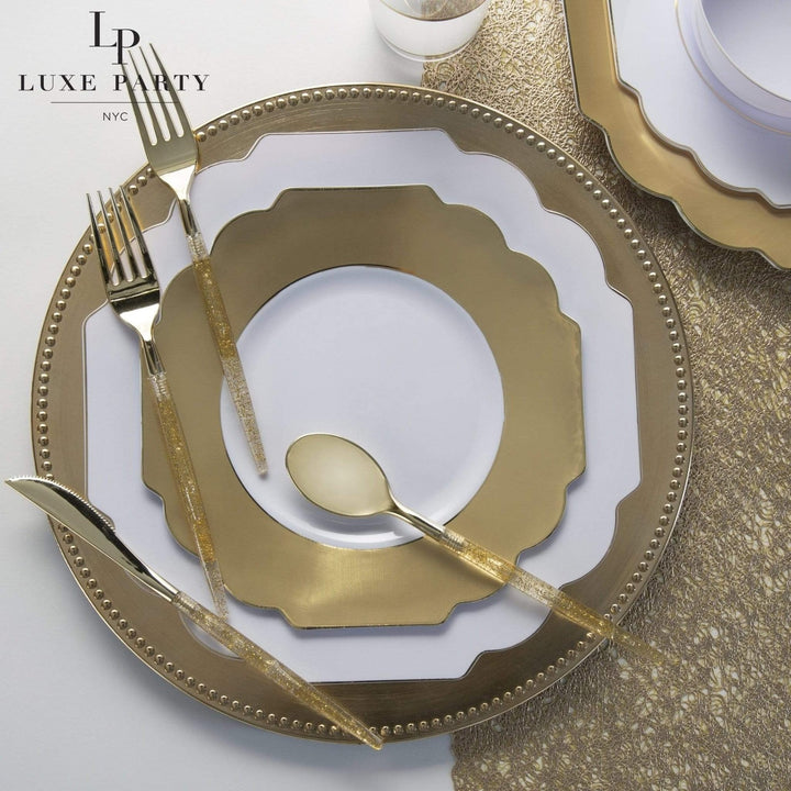 White Scalloped Gold Rimmed Plastic Plates - 2 Sizes