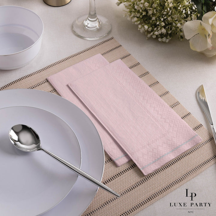 Blush with Silver Stripe Guest Napkins