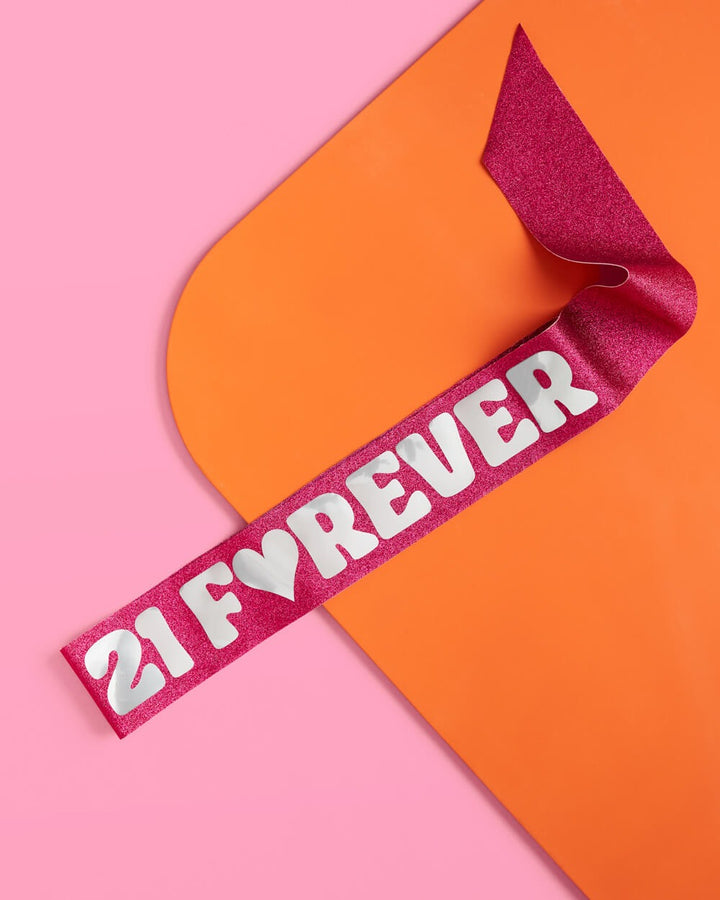 21 Forever Birthday Pink Glitter Party Sash