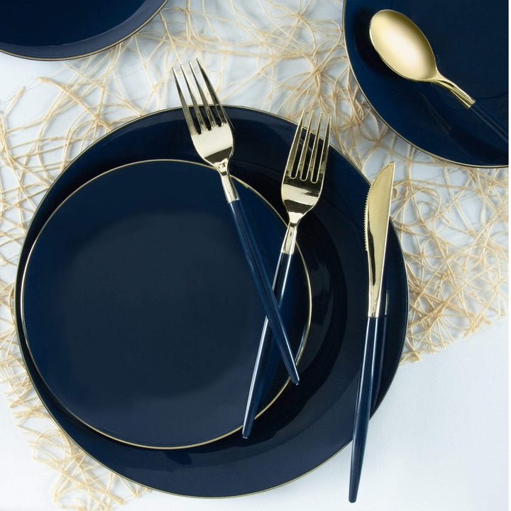 Navy Gold Rimmed Plastic Plates - 2 Sizes