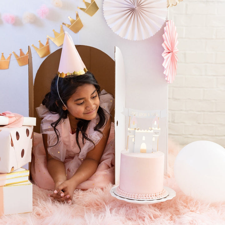 Pink and Gold Princess Crowns and Pom Pom Tulle Banner 