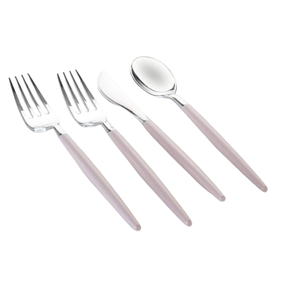 Blush and Silver Plastic Cutlery Set - 32 pcs