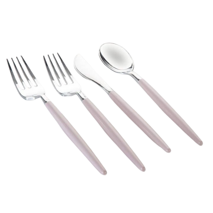 Blush and Silver Plastic Cutlery Set - 32 pcs