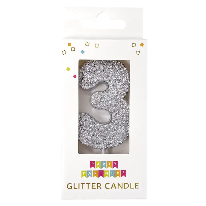 Silver Glitter Number 0-9 Candle Set