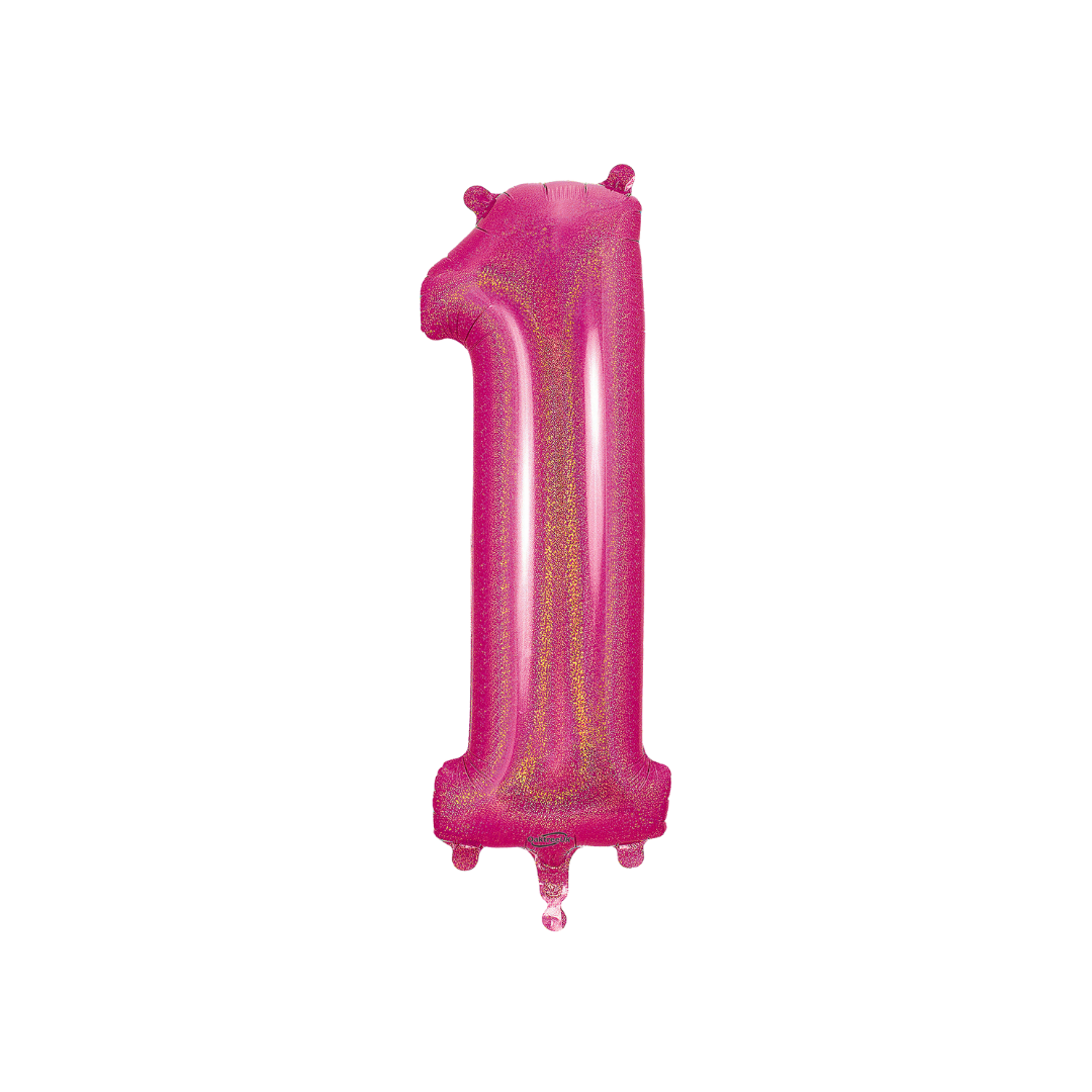 Holographic Pink Number 0 - 9 Foil Balloon, 34 in