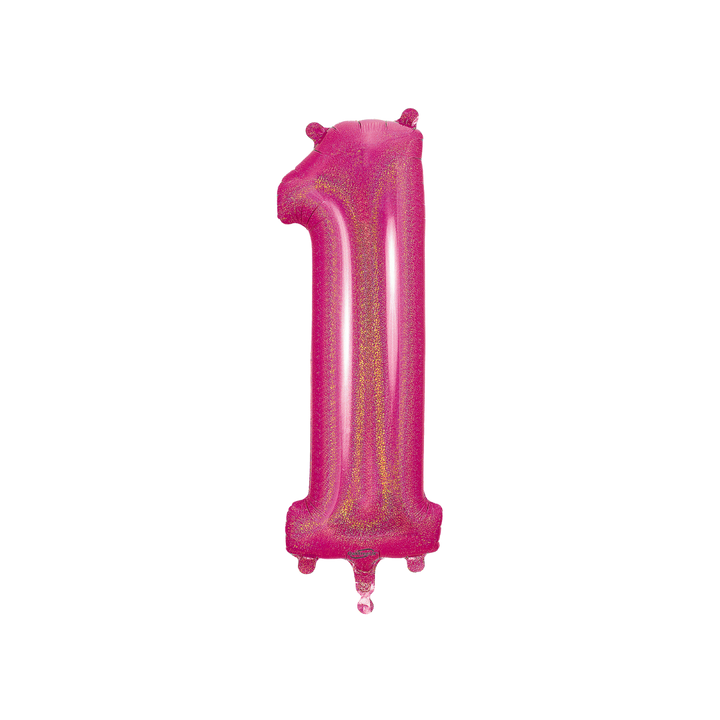 Holographic Pink Number 0 - 9 Foil Balloon, 34 in