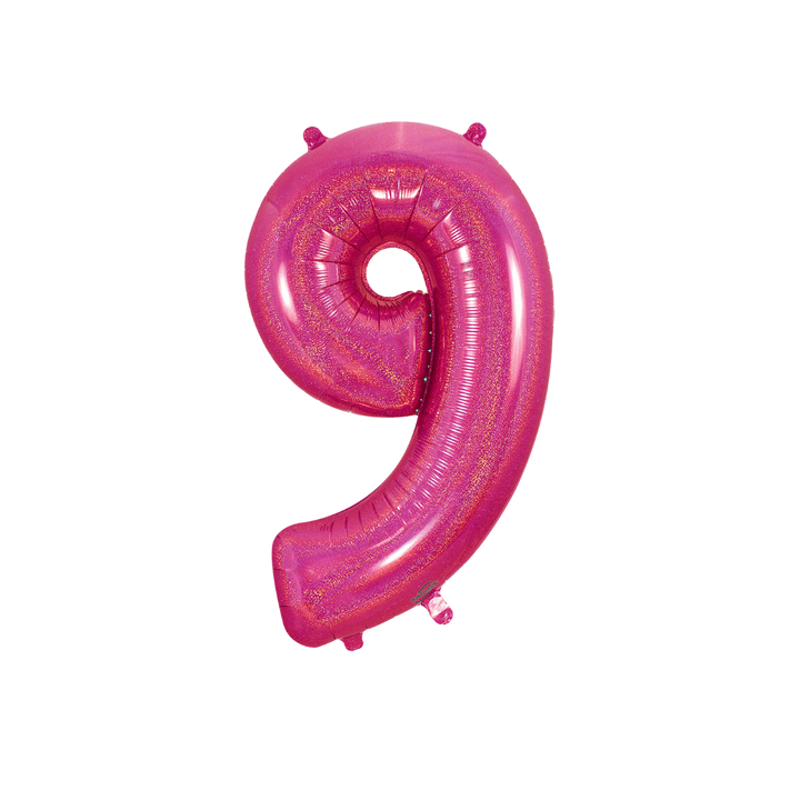 Holographic Pink Number 0 - 9 Foil Balloon, 34 in