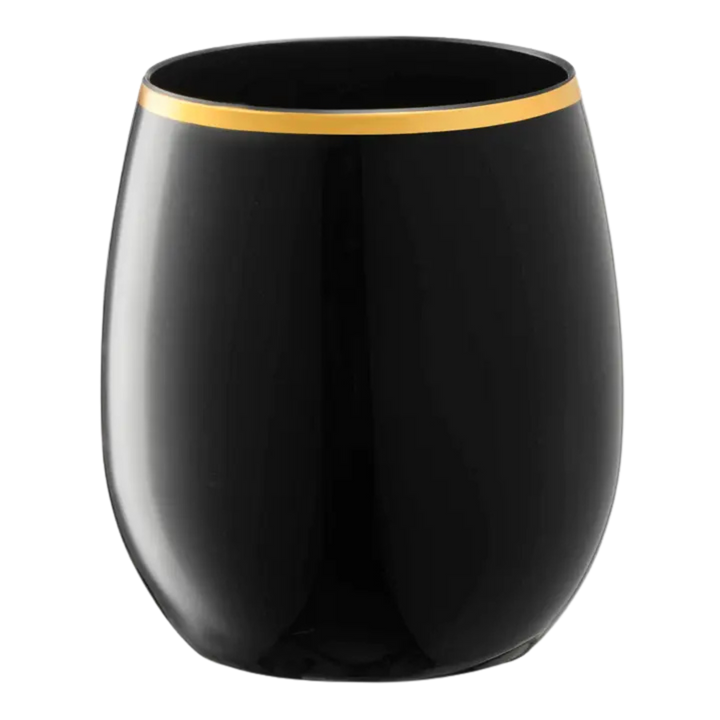 Black Gold Rimmed Elegant Stemless Plastic Wine Glasses