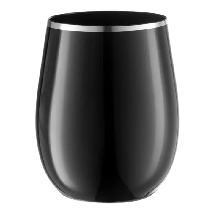 Black Silver Rimmed Elegant Stemless Plastic Wine Glasses