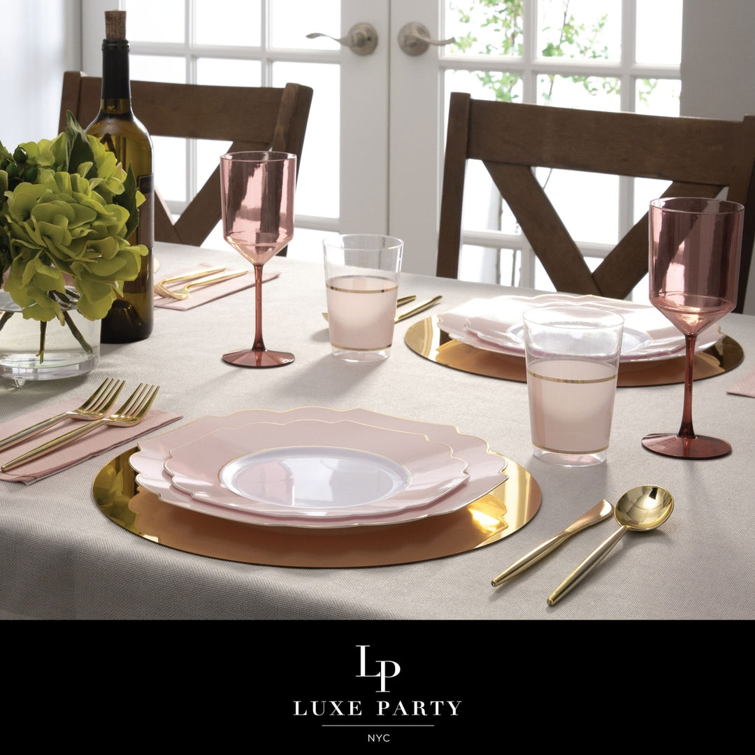 Blush Scalloped Gold Rimmed Plastic Plates - 2 Sizes