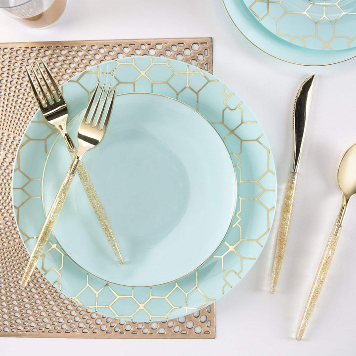 Mint Gold Rimmed Plastic Plates - 2 Sizes