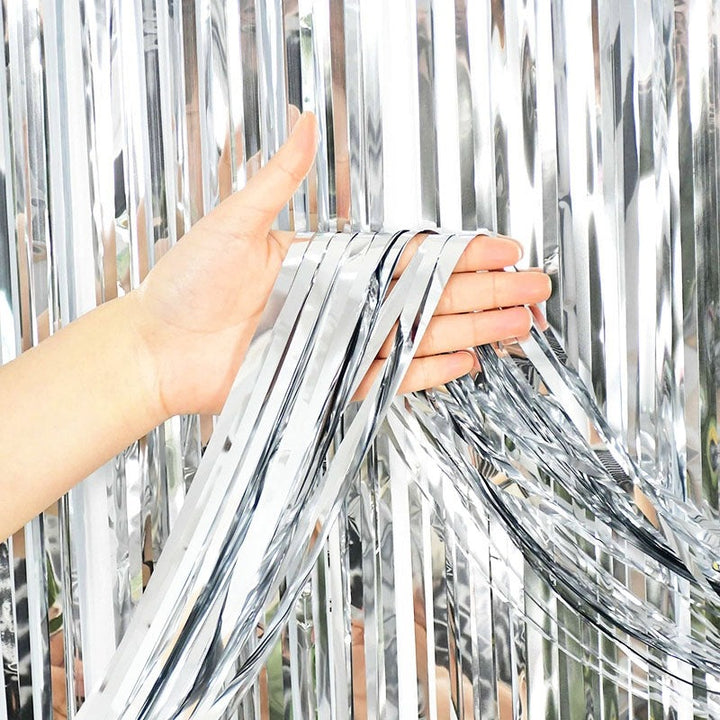 Silver Metallic Fringe Tinsel Curtain Backdrop