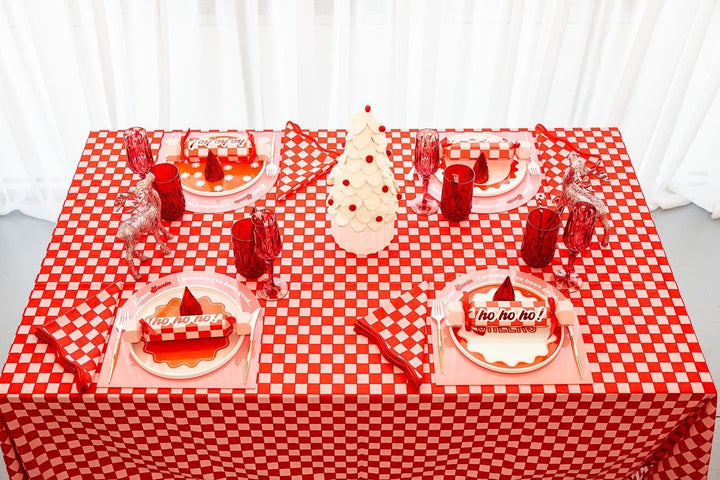 Red and Pink Checkered Cotton Tablecloth