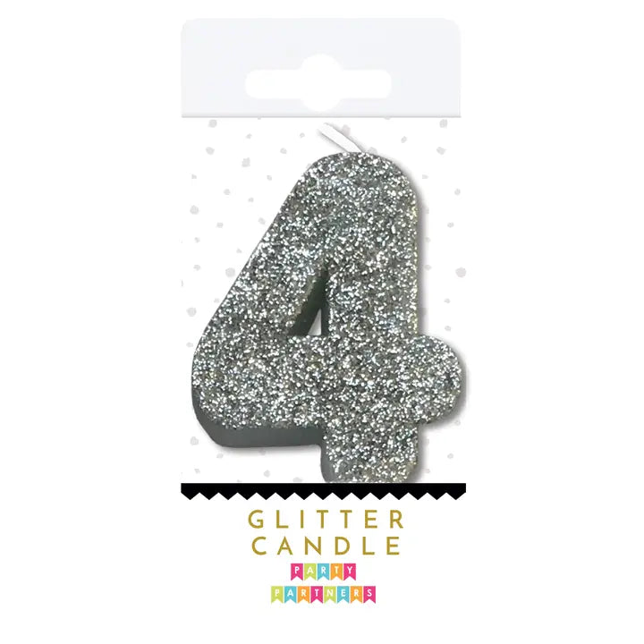 Silver Glitter Number 0-9 Candle Set