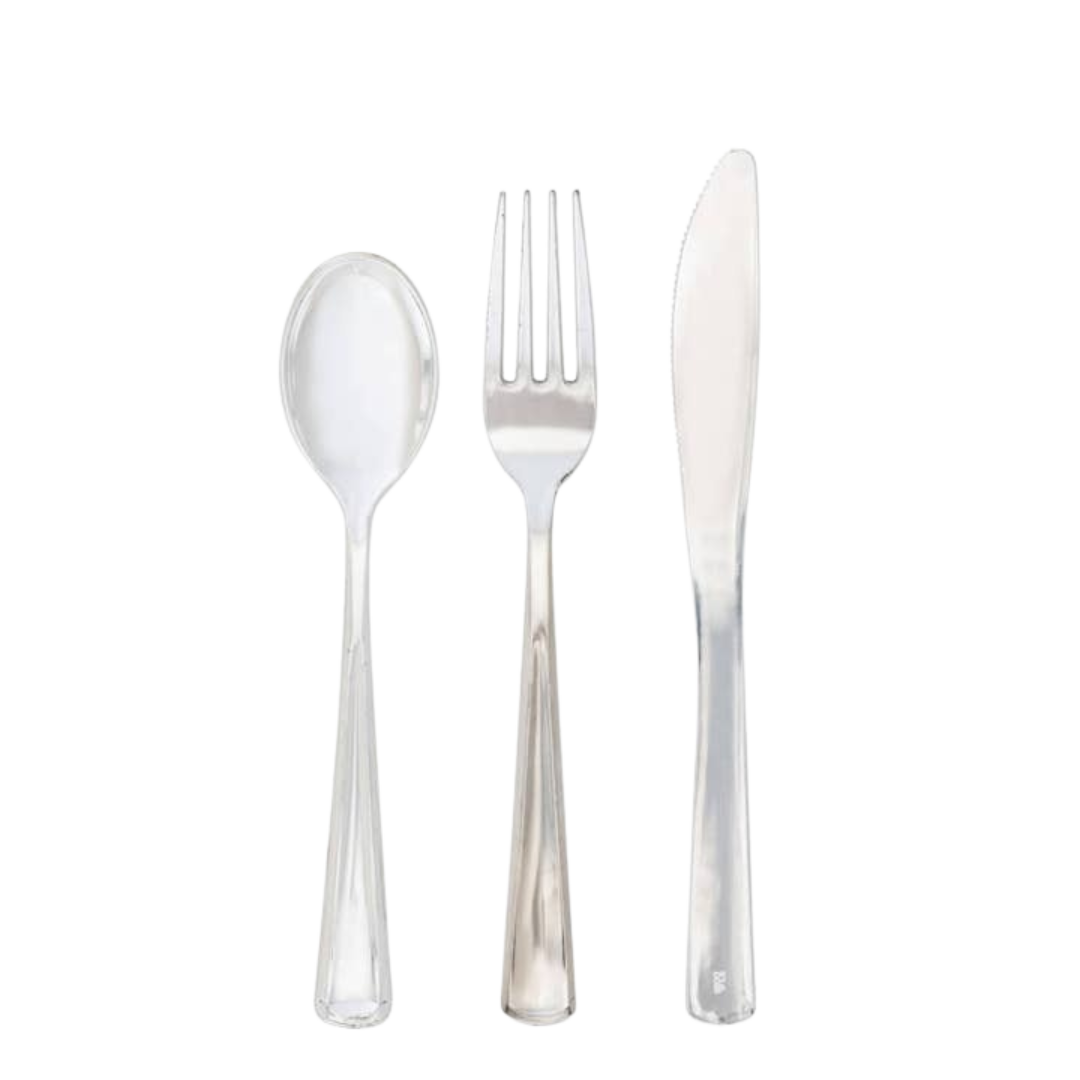 Silver Plastic Cutlery Set - 60 pcs