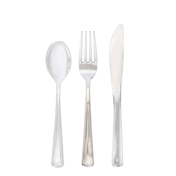 Silver Plastic Cutlery Set - 60 pcs