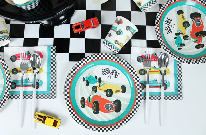 White Vintage Race Car Cups