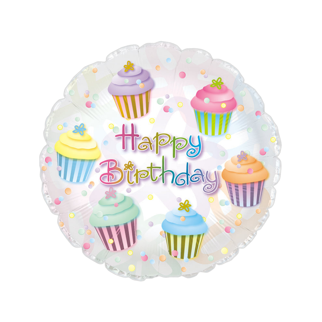 White Cupcakes Happy Birthday Foil Balloon, 17in