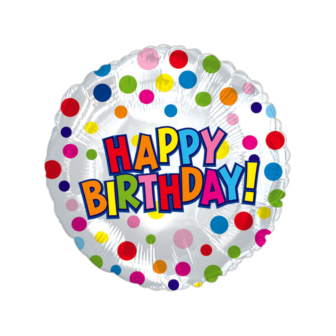 White with Colorful Dots Happy Birthday Foil Balloon, 17in