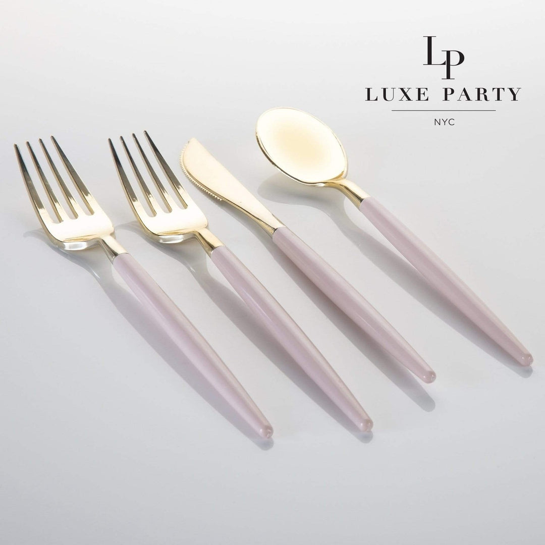 Blush and Gold Plastic Cutlery Set - 32 pcs