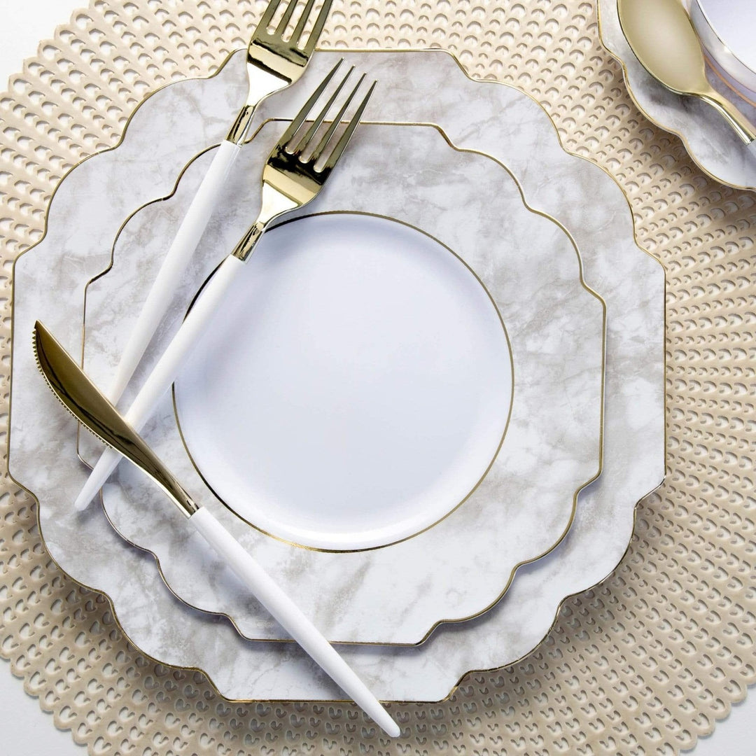 Marble Scalloped Gold Rimmed Plastic Plates - 2 Sizes