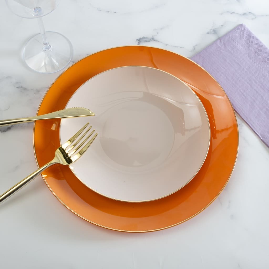 Leather Gold Rimmed Plastic Plates - 2 Sizes