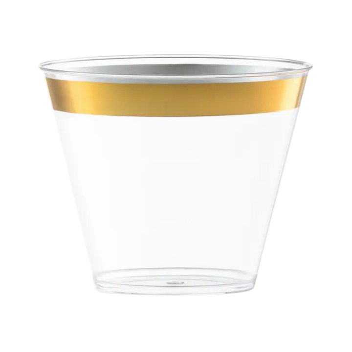 Clear with Metallic Gold Rim Plastic Cups