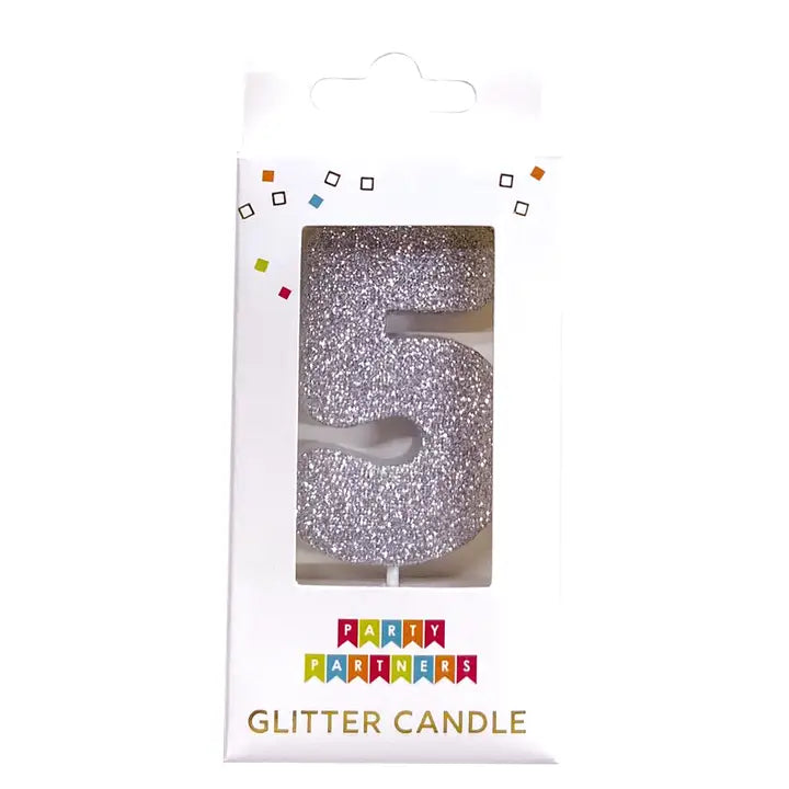 Silver Glitter Number 0-9 Candle Set