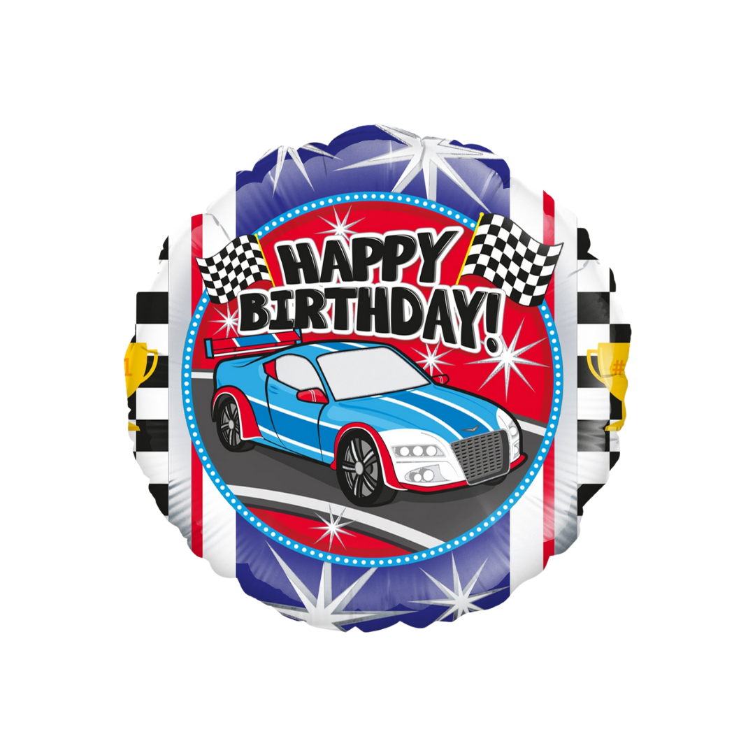 Blue and Red Sports Car Happy Birthday Foil Balloon, 18in