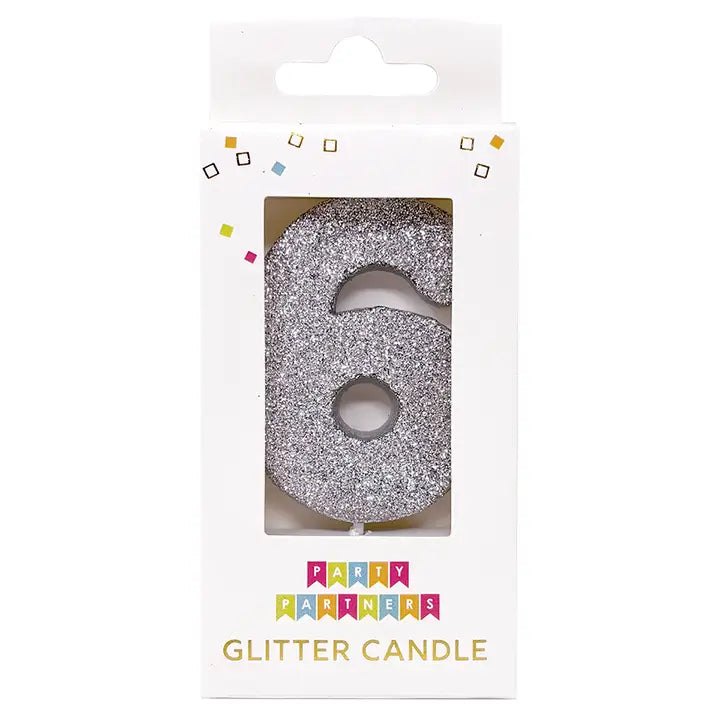 Silver Glitter Number 0-9 Candle Set