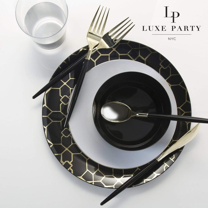 Black and Gold Geo Pattern Plastic Plates - 2 Sizes